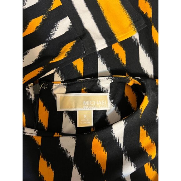 Michael Kors Dress S Small Black Yellow White Long Sleeve Stretch Washable NEW - Picture 3 of 9